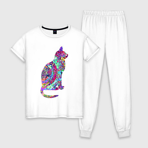 Женская пижама Красочная кошка / Белый – фото 1