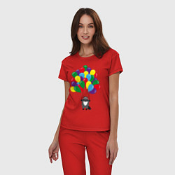 Пижама хлопковая женская Енот с шариками, цвет: красный — фото 2