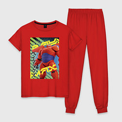 Пижама хлопковая женская Бэймакс Город Героев 6, цвет: красный
