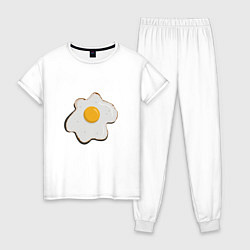 Пижама хлопковая женская Яичница, завтрак, цвет: белый