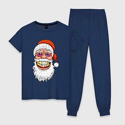 Пижама хлопковая женская Довольный Санта, цвет: тёмно-синий