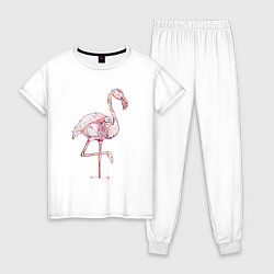 Пижама хлопковая женская Узорчатый фламинго, цвет: белый