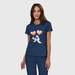 Пижама хлопковая женская Пара влюбленных зайчиков, цвет: тёмно-синий — фото 2
