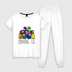 Пижама хлопковая женская AMONG US - Большая компания!, цвет: белый
