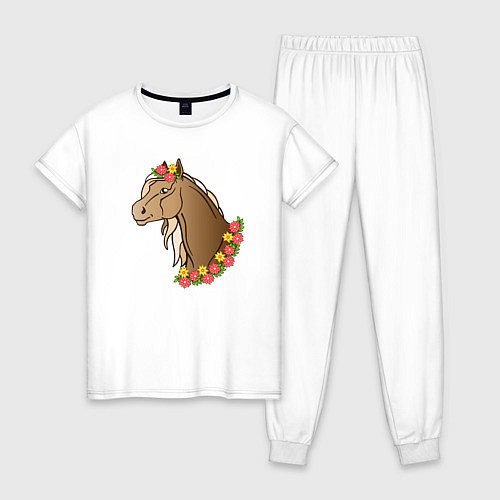Женская пижама Лошадь в цветах / Белый – фото 1