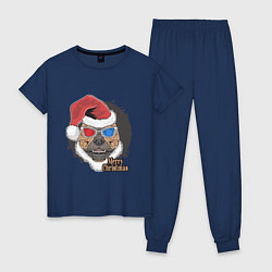 Пижама хлопковая женская Christmas Dog, цвет: тёмно-синий