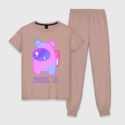 Пижама хлопковая женская AMONG US - SPACE, цвет: пыльно-розовый