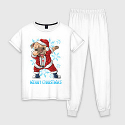 Пижама хлопковая женская Мопс Санта Клаус, цвет: белый