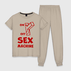 Пижама хлопковая женская Секс машина, цвет: миндальный