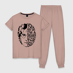 Пижама хлопковая женская Джон Леннон, цитата Imagine, цвет: пыльно-розовый