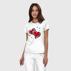 Пижама хлопковая женская Hearts, цвет: белый — фото 2
