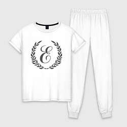 Пижама хлопковая женская Монограмма с буквой Е, цвет: белый