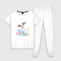 Пижама хлопковая женская Собачка, цвет: белый