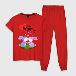 Пижама хлопковая женская Зайки, цвет: красный