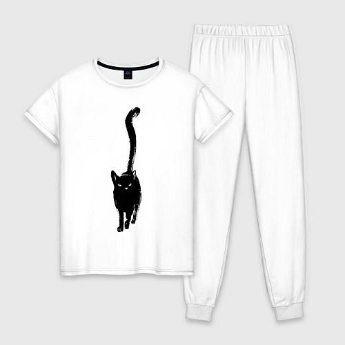 Женская пижама Черный кот тушью / Белый – фото 1