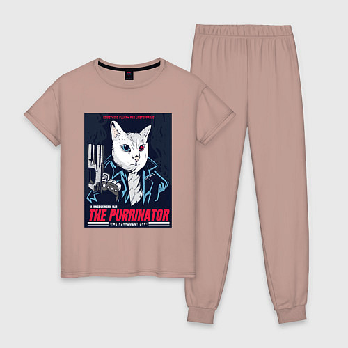 Женская пижама Кот Терминатор пародия / Пыльно-розовый – фото 1