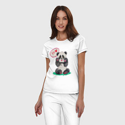Пижама хлопковая женская Акварельная милая панда, цвет: белый — фото 2