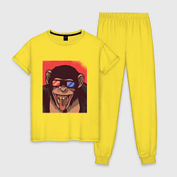 Пижама хлопковая женская Обезьяна в 3D очках, цвет: желтый