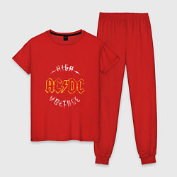 Пижама хлопковая женская AC DC HIGH VOLTAGE, цвет: красный