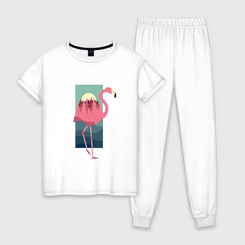 Женская пижама Фламинго лес и закат / Белый – фото 1