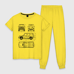 Пижама хлопковая женская MERCEDES-BENZ G-CLASS СХЕМА, цвет: желтый