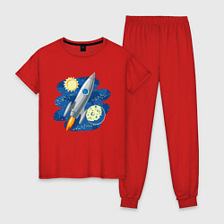 Пижама хлопковая женская Ракета, цвет: красный