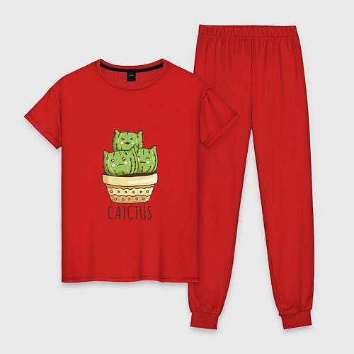 Женская пижама Котики Кактусы Catctus / Красный – фото 1
