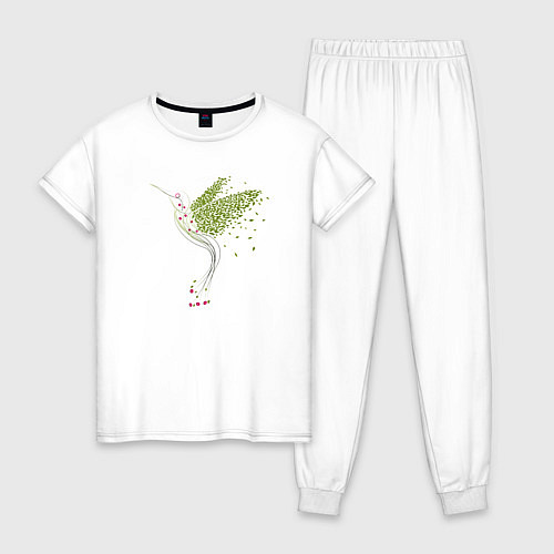 Женская пижама Колибри из листья и цветов / Белый – фото 1