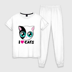 Пижама хлопковая женская I Love Cats, цвет: белый