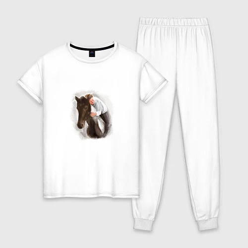 Женская пижама Картина - Мальчик и Лошадь / Белый – фото 1