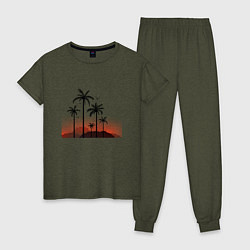 Пижама хлопковая женская Palm tree, цвет: меланж-хаки