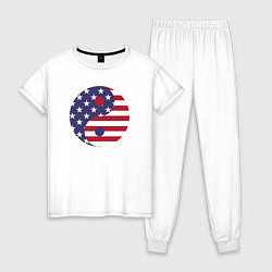 Пижама хлопковая женская Флаг США и Инь Ян, цвет: белый