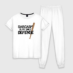 Пижама хлопковая женская Sarcasm is my only defense, цвет: белый