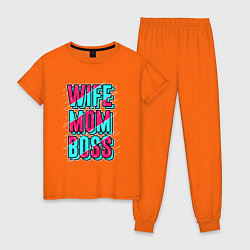Пижама хлопковая женская Жена, Мама и Босс, цвет: оранжевый