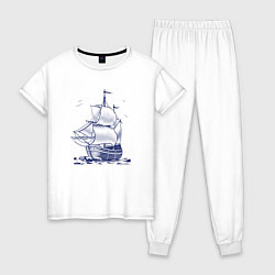 Пижама хлопковая женская Корабль, цвет: белый