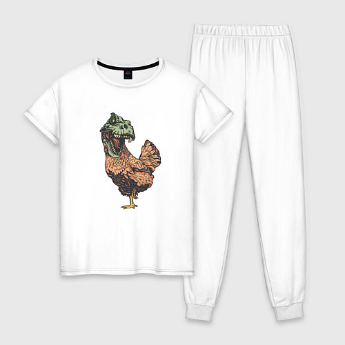 Женская пижама Тираннозавр курица - прикол / Белый – фото 1