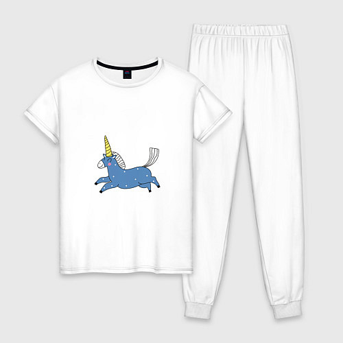 Женская пижама Синий единорог бежит / Белый – фото 1