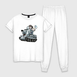 Пижама хлопковая женская Девушки и танки Jatkosota, цвет: белый