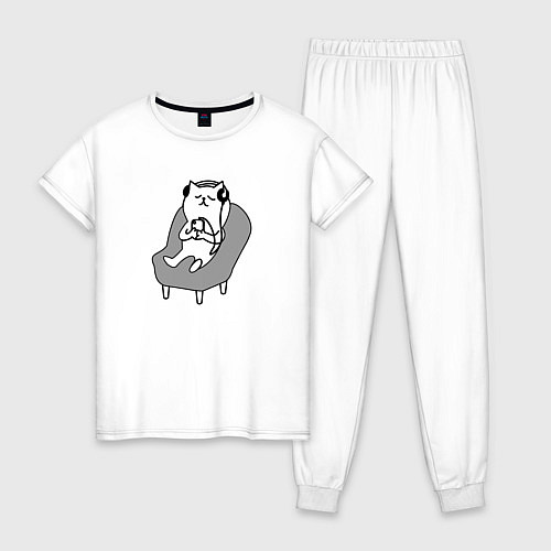 Женская пижама Кот на релаксе Cat Кошка / Белый – фото 1