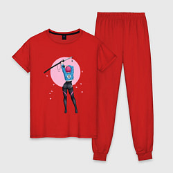 Пижама хлопковая женская Девушка-самурай, цвет: красный
