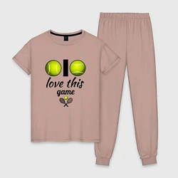 Пижама хлопковая женская Я люблю теннис, цвет: пыльно-розовый