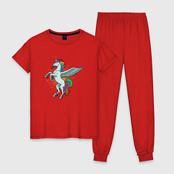 Пижама хлопковая женская Единорог с крыльями, цвет: красный