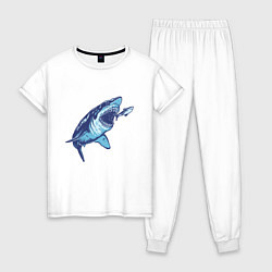 Пижама хлопковая женская Гигантская акула Мегалодон, цвет: белый