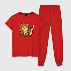 Пижама хлопковая женская Cat Lion, цвет: красный