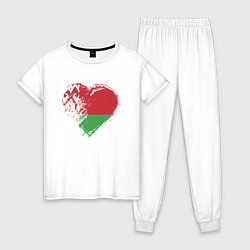 Пижама хлопковая женская Сердце Беларуси, цвет: белый