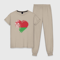 Пижама хлопковая женская Сердце Беларуси, цвет: миндальный