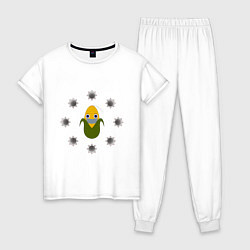 Пижама хлопковая женская Кукуруза в маске, цвет: белый
