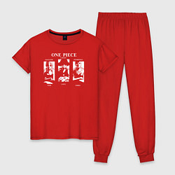 Пижама хлопковая женская Луффи Нами и Зоро One Piece, цвет: красный