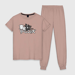 Пижама хлопковая женская Токийские мстители, лого, цвет: пыльно-розовый