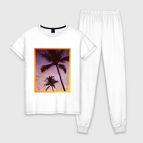 Женская пижама Пальмы закат рамка / Белый – фото 1